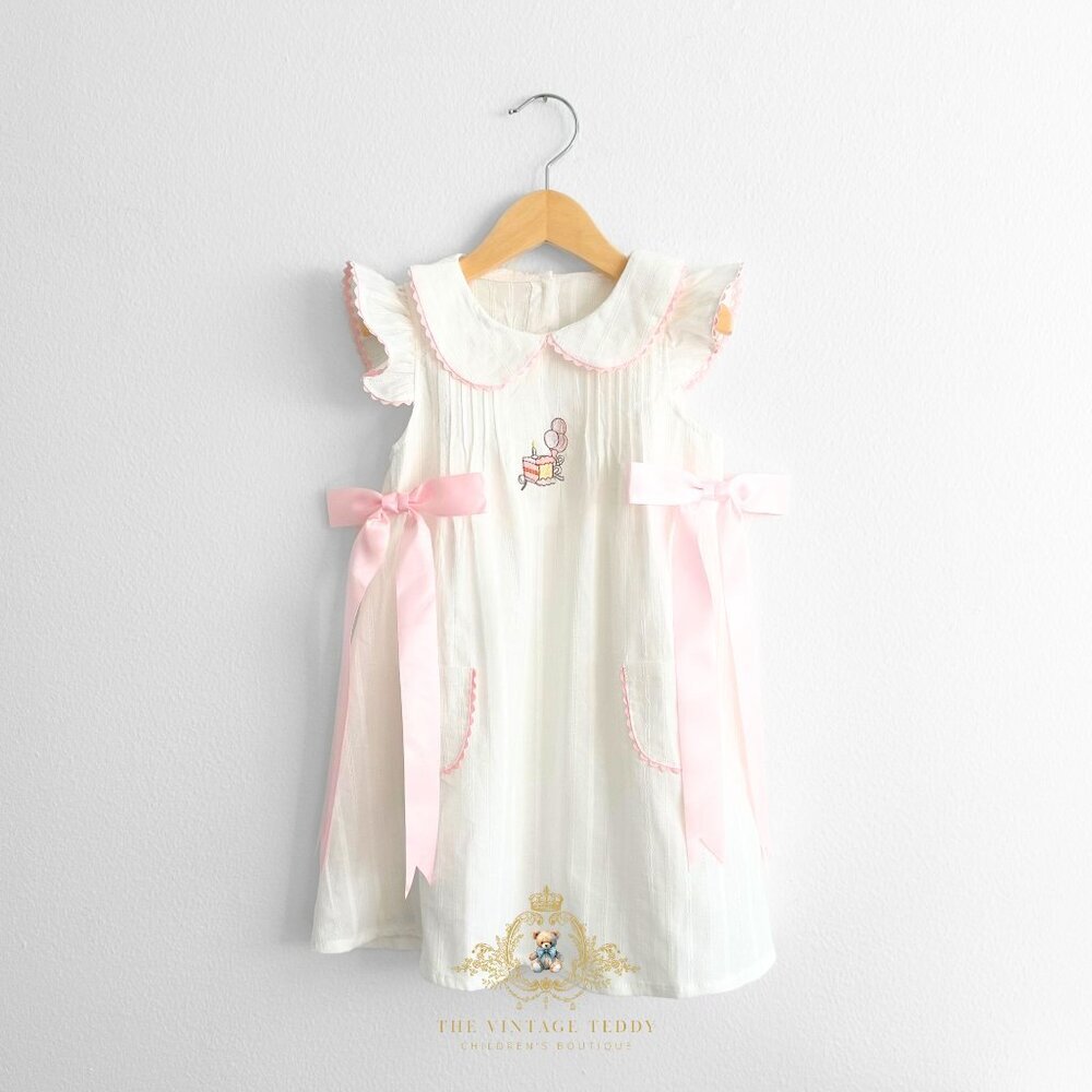 NWT Pretty Girls Embroidered Dress Happy Birthday Cake Balloons & Bows White 2T